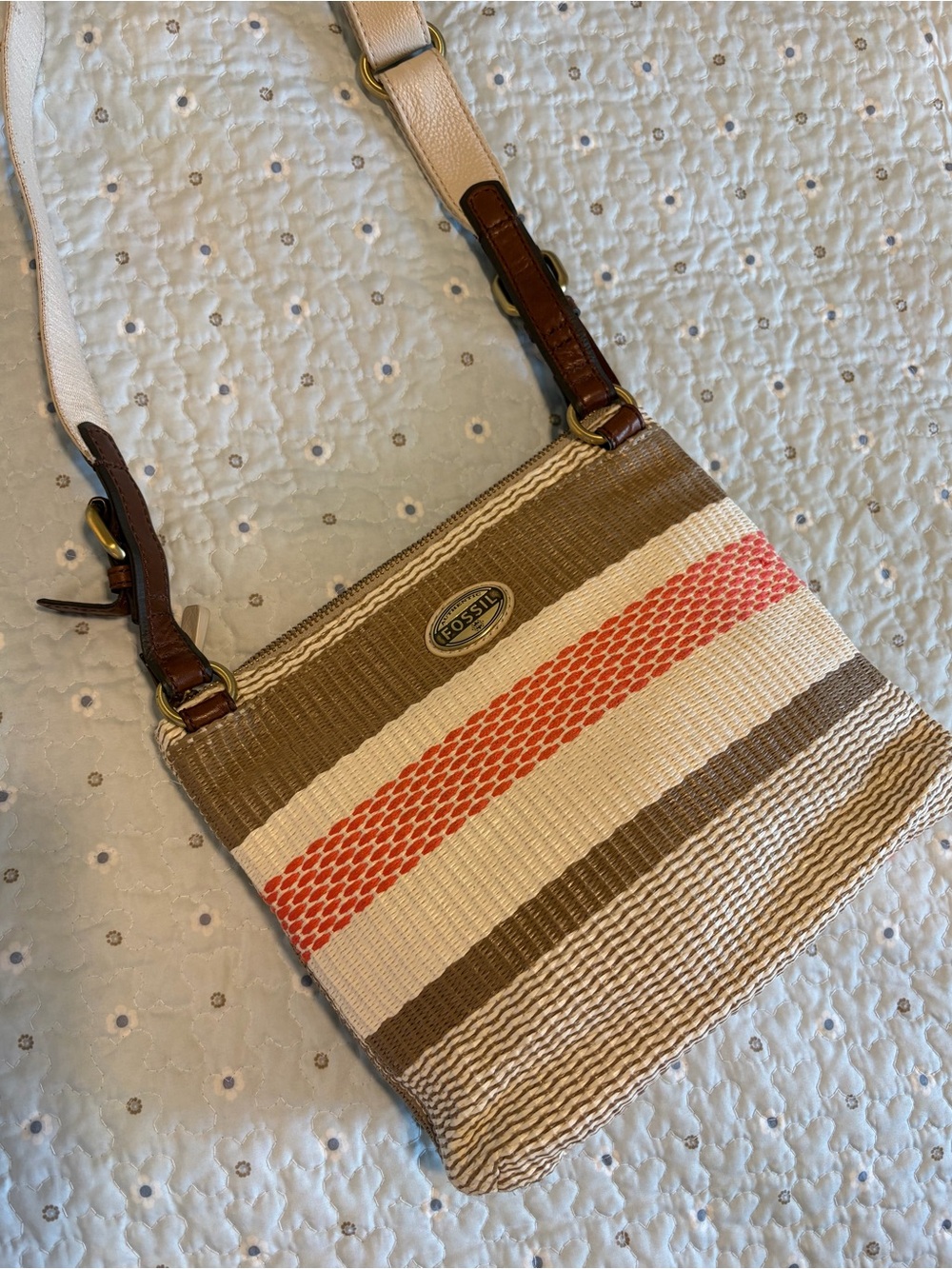 Fossil Explorer Vintage Inspired Straw Stripe Crossbody Beach Bohemian - Picture 2 of 5
